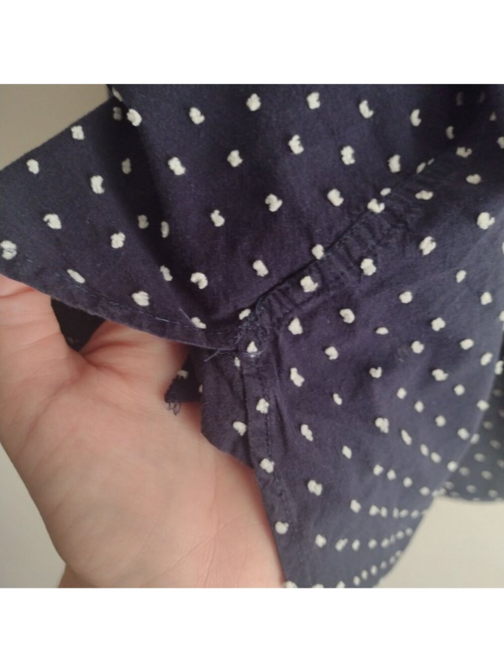 Talbots Navy Polka Dot Button-Up Shirt 16 Lightweight Cotton Dotted Swiss Top - Picture 10 of 12
